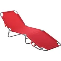 outsunny bain de soleil transat chaise longue pliable dossier réglable multipositions métal et polyester rouge