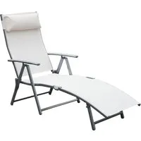 outsunny chaise longue inclinable bain de soleil pliable dossier multiposition têtière fournie max. 165 kg textilène crème