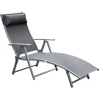 outsunny transat chaise longue bain de soleil pliable dossier inclinable multi-positions têtière fournie 137l x 64l x 101h cm gris
