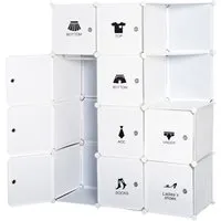 homcom armoire penderie multi-rangements 10 cubes + 2 étagères + autocollants décoratifs 111l x 47l x 145h cm en plastique blanc