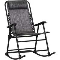 outsunny fauteuil à bascule rocking chair pliable de jardin dim. 52l x 50l x 110h cm acier époxy textilène gris chiné aosom france