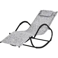 outsunny chaise longue à bascule rocking chair avec repose-pied appuie-tête structure en métal anticorrosion design ergonomique gris