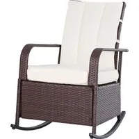outsunny rocking chair fauteuil à bascule grand confort style cosy coussins assise dossier déperlant crème résine tressée imitation rotin chocolat