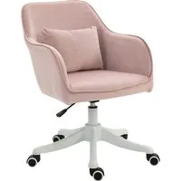 homcom fauteuil chaise de bureau massant avec revêtement velours coussin lombaire intégré hauteur réglable pivotante 360° rose poudré   aosom france