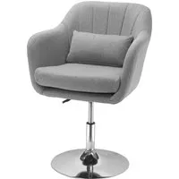 homcom fauteuil lounge design grand confort coussins lombaires hauteur réglable pivotant 360° piètement métal chromé lin gris