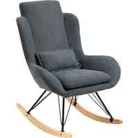 homcom fauteuil à bascule oreilles rocking chair grand confort accoudoirs assise dossier garnissage mousse haute densité lin gris