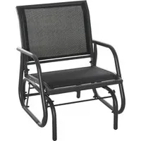 outsunny banc à bascule de jardin rocking chair design accoudoirs assise et dossier ergonomique acier textilène 75 x 66 x 85 cm noir