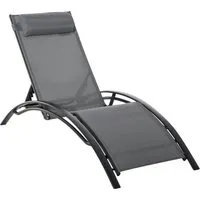 outsunny bain de soleil transat chaise longue design contemporain inclinable multi-positions tétière amovible incluse 171l x 64l x 82h cm gris
