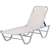 outsunny chaise longue bain de soleil transat design contemporain dossier inclinable multi-positions alu textilène 163 x 58,5 x 91 cm crème