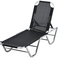 outsunny chaise longue bain de soleil transat design contemporain dossier inclinable multi-positions alu textilène 163 x 58,5 x 91 cm noir