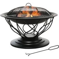outsunny brasero boule de feu cheminée foyer extérieur ø 75 x 55h cm grille à charbon + cuisson couvercle tisonnier métal noir