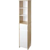 kleankin meuble colonne rangement salle de bain 3 niches tiroir placard blanc aspect chêne clair
