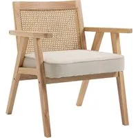 homcom fauteuil lounge chaise de salle à manger style rustique dossier en rotin naturel pour cuisine salon chambre 63 x 69 x 78 cm bois naturel