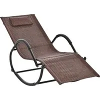 outsunny chaise longue à bascule rocking chair ergonomique avec tétière amovible accoudoirs et repose-pieds revêtement 61 x 160 x 79 cm brun