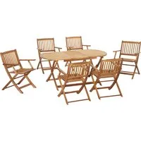 outsunny ensemble table à manger ovale et 6 chaises de jardin pliables 7 pièces en bois de peuplier pour 6 personnes