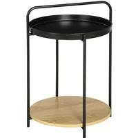 homcom table d'appoint ronde bout de canapé avec plateau amovible en métal noir et panneau de particules - poignée - dim. 43,5l x 42,5l x 60h cm