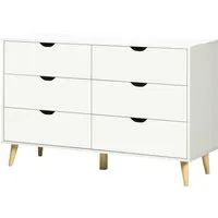 homcom wide chest of drawers, 6-drawer storage organiser unit with wood legs for bedroom, living room, white