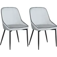 homcom lot de 2 chaises de salle à manger en tissu velours et pieds en acier noir - gris avec passepoil noir 50 x 56 x 84 cm