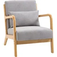 homcom fauteuil de salon design moderne chaise de loisirs avec coussin et pieds en bois de caoutchouc 61 x 71 x 76 cm gris