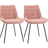 homcom lot de 2 chaises de salle à manger design contemporaines en tissu aspect velours capitonné et piètement métal noir 50 x 61 x 79 cm rose