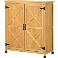 outsunny armoire abri de jardin en bois remise pour outils sur pieds avec 2 portes 2 étagères 93,5 x 45 x 112 cm jaune   aosom france