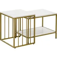 homcom lot de 2 tables basses gigognes style art déco carrés plateau blanc aspect marbre et pied en métal doré   aosom france
