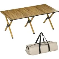 outsunny table de camping pique-nique table de jardin table pliante en aluminium avec sac de transport  bois naturel   aosom france