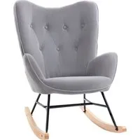 homcom fauteuil à bascule chaise bascule design rétro à oreilles style vintage haute densité aspect velours pieds   aosom france