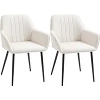 homcom lot de 2 chaises de salle à manger chaises de visiteur scandinave pieds effilés métal noir - assise dossier accoudoirs ergonomiques lin beige