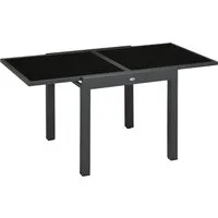 outsunny table extensible table de jardin grande taille dim. dépliées 160 x 80 x 75 cm alu métal gris foncé plateau verre trempé noir   aosom france