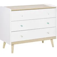 homcom meuble de rangement commode 3 tiroirs pour enfant grande tour de rangement avec 6 poignées colorées en mdf classe e1 90 x 40 x 75,2 cm blanc