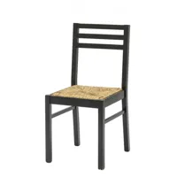 arredo smart - chaise de cuisine en bois noir avec assise en paille, qualité made in italy (2 pezzi)