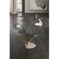 target point - table basse leaf ovale avec plateau en grès cérame et verre trempé.