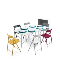 pezzani - consolle archimede nouveau en stratifié de différentes finitions avec cadre en aluminium avec table pliante et 6 chaises pliante