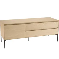 macabane - meuble tv 1 porte 2 tiroirs maxendre naturel/noir - 130x45x52 cm