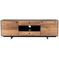 macabane - meuble tv 2 portes 2 tiroirs andrea bois naturel  - 180x48x60cm