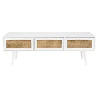 macabane - meuble tv cannage rotin sandro blanc - 120x40x39.5 cm