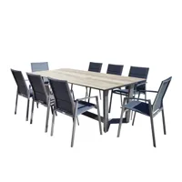 ozalide - ensemble repas jul/minea table jul avec plateau + 8 fauteuils minea chêne/gris