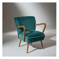 sixty - fauteuil vintage en chêne et velours