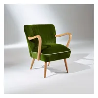sixty - fauteuil vintage en chêne et velours