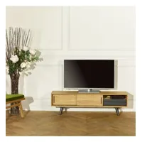 aldwin - meuble tv style scandinave en chêne, 2 portes, 1 tiroir