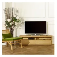 aiken - meuble tv style contemporain en chêne, 2 niches, 2 tiroirs