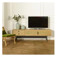 lalala - meuble tv style scandinave en bois et robin, 2 portes, 1 tiro