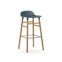 chaise de bar form avec structure en bois  - bleu - chêne - 75 cm