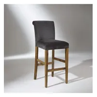 alix - chaise de bar style contemporain en bois massif et tissu velour