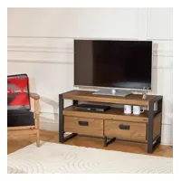 jack - meuble tv style industriel en bois massif et métal, 1 niche, 2