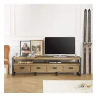 jack - meuble tv style industriel en bois et métal noir, 1 niche, 4 ti