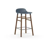chaise de bar form avec structure en bois  - bleu - noyer - 65 cm