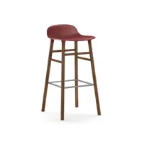 chaise de bar form avec structure en bois  - rouge - noyer - 75 cm