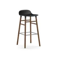 chaise de bar form avec structure en bois  - noir - noyer - 75 cm